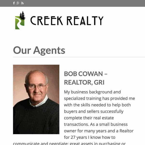 Screenshot of Creek Realty home page