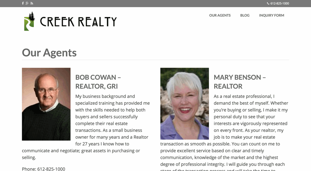 Screenshot of Creek Realty WordPress site