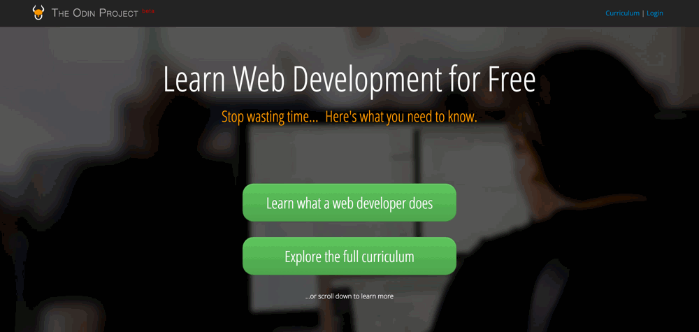 Screenshot of The Odin Project home page